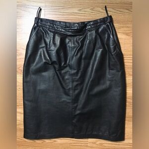 Vintage 80’s Jacqueline Ferrar Black Leather Skirt Straight Pencil Size 10